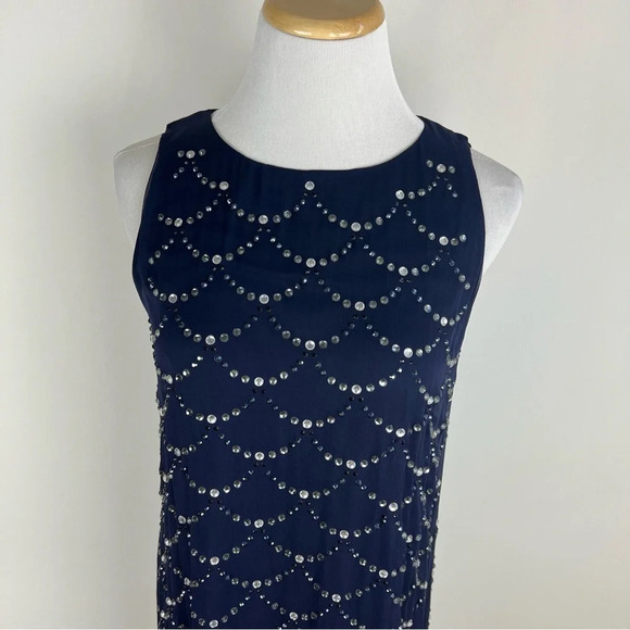 Diane Von Furstenberg Sequin Embellished Cocktail Dress Navy Blue Size 6 - Picture 2 of 8
